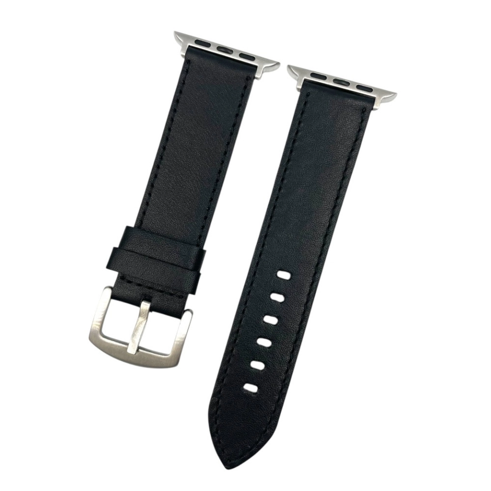 22 mm Spor W Düz Siyah Deri Apple Saat Kordonu